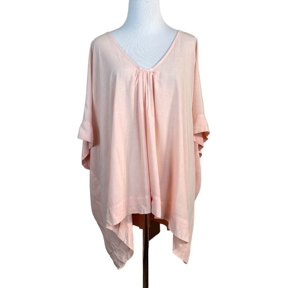 The Odells Top‎ Womens Medium Pink Oversized Relaxed Fit V-Neck Short Sleeve New